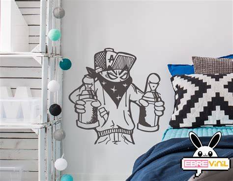 Vinilo graffitero con máscara en pared