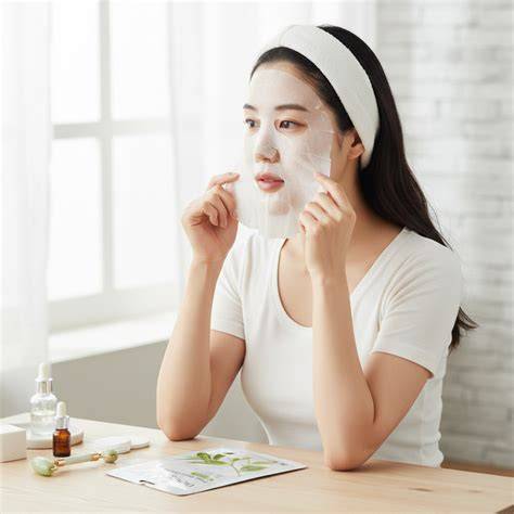 Aplicación de mascarilla facial de té verde