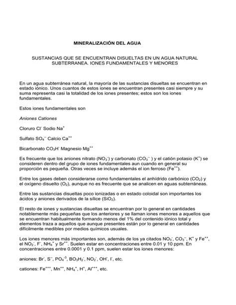 Escala de mineralización del agua