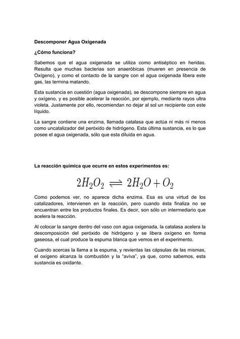 Reacción del agua oxigenada con sangre