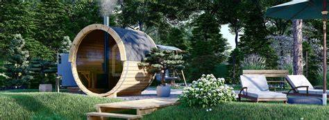 Sauna barril exterior con ventana panorámica