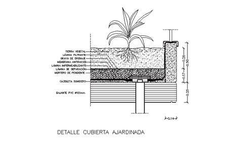 Sección de cubierta ajardinada con drenaje