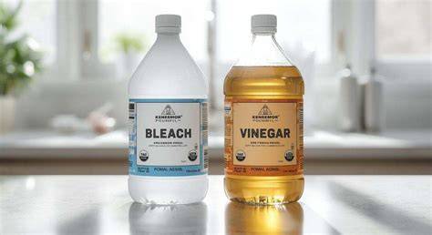 Botellas de lejía y vinagre separadas