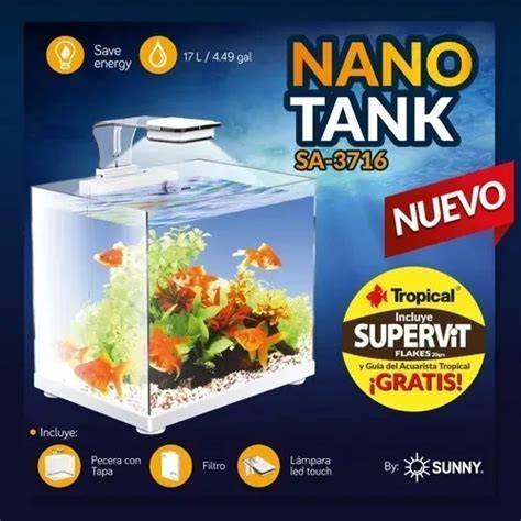 acuario compacto de 17 litros con filtro LED
