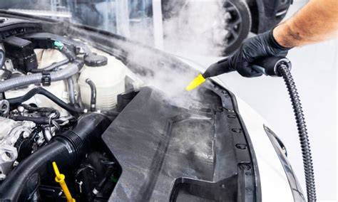 taller profesional limpiando motor a vapor