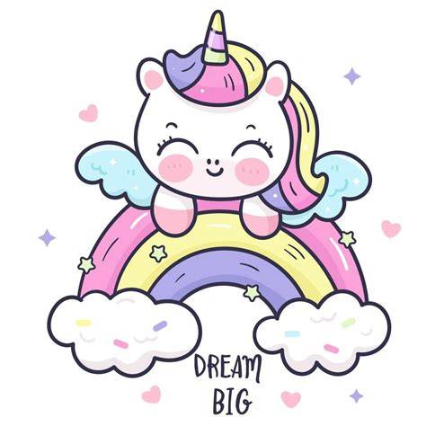 Ilustración infantil de unicornio y arcoíris