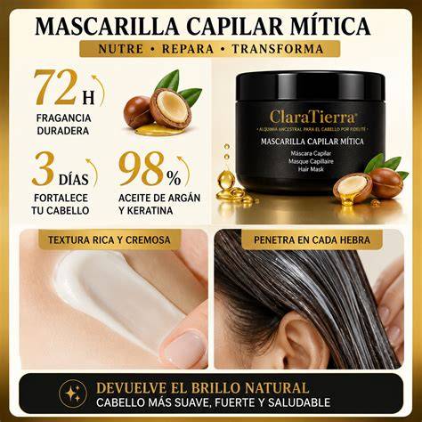 Mascarilla capilar iluminadora sobre cabello brillante