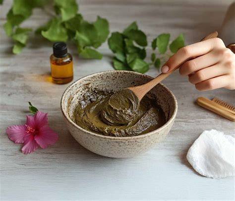 Aplicación de henna con mascarilla