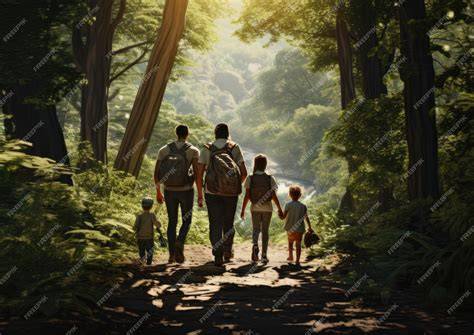 Familia caminando por un sendero natural