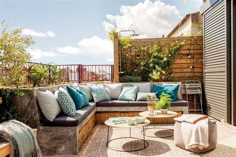 Distribución de muebles en jardín y terraza