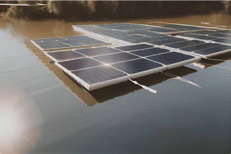 Paneles solares flotantes sobre balsa de depuración