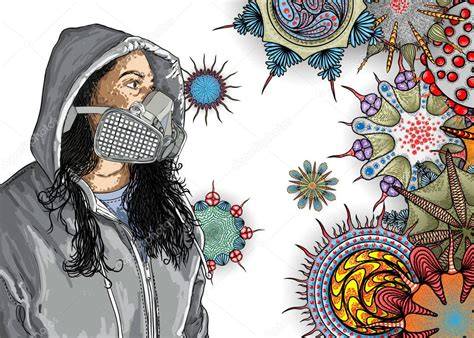 persona usando mascarilla contra polen contaminación