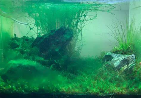 acuario plantado con algas verdes