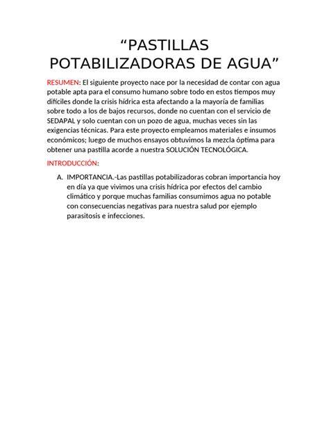 Esquema de uso de pastillas potabilizadoras