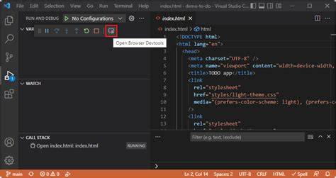 Vista Ejecutar y depurar de Visual Studio Code