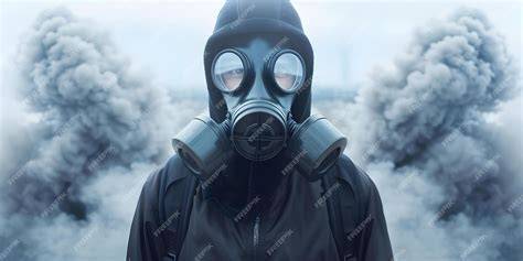 Máscara de gas entre humo y contaminación