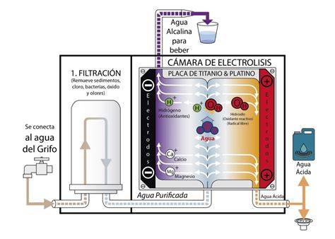 Esquema de electrólisis del agua Kangen