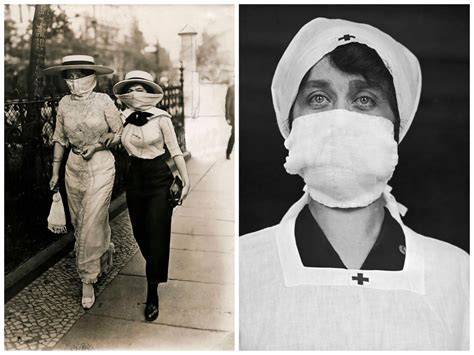 Personas con mascarillas de gasa en 1918