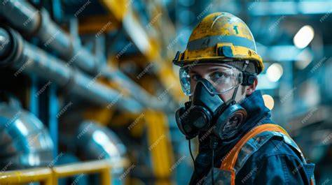 Trabajador usando respirador en espacio laboral