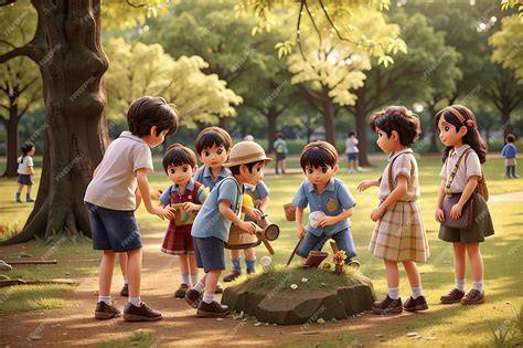 Niños aprendiendo en parque natural