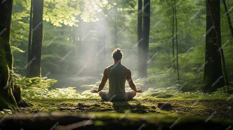 Persona meditando en bosque al aire libre