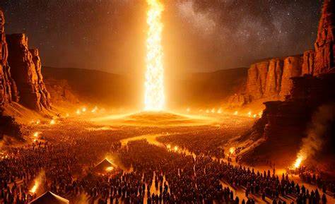Columna de fuego guiando al pueblo bíblico