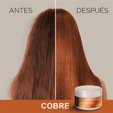 Mascarilla cobre dorado aplicada sobre cabello