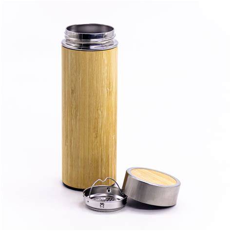 Termo de acero inoxidable y bambú para té