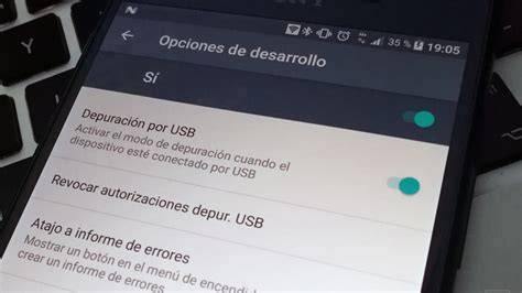 Menú Android con depuración USB activada