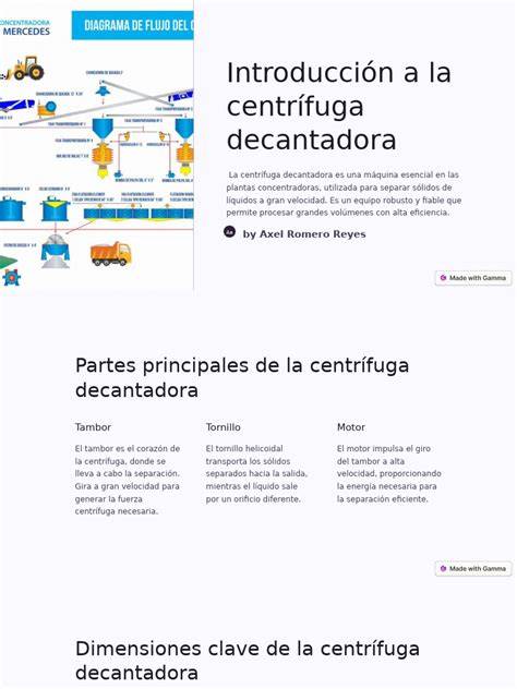 Esquema de funcionamiento de centrífuga decantadora