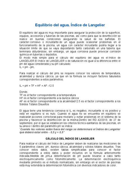 Índice de Langelier y equilibrio del agua