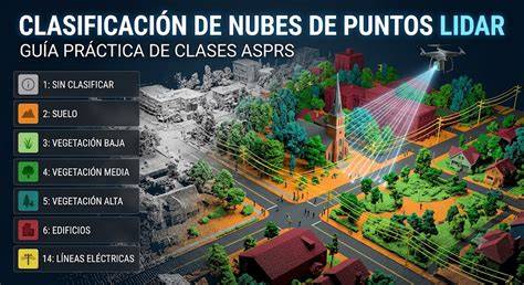 Clasificación LiDAR de suelo edificios vegetación