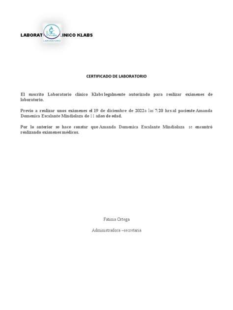 Certificado de laboratorio para cristal filtrante